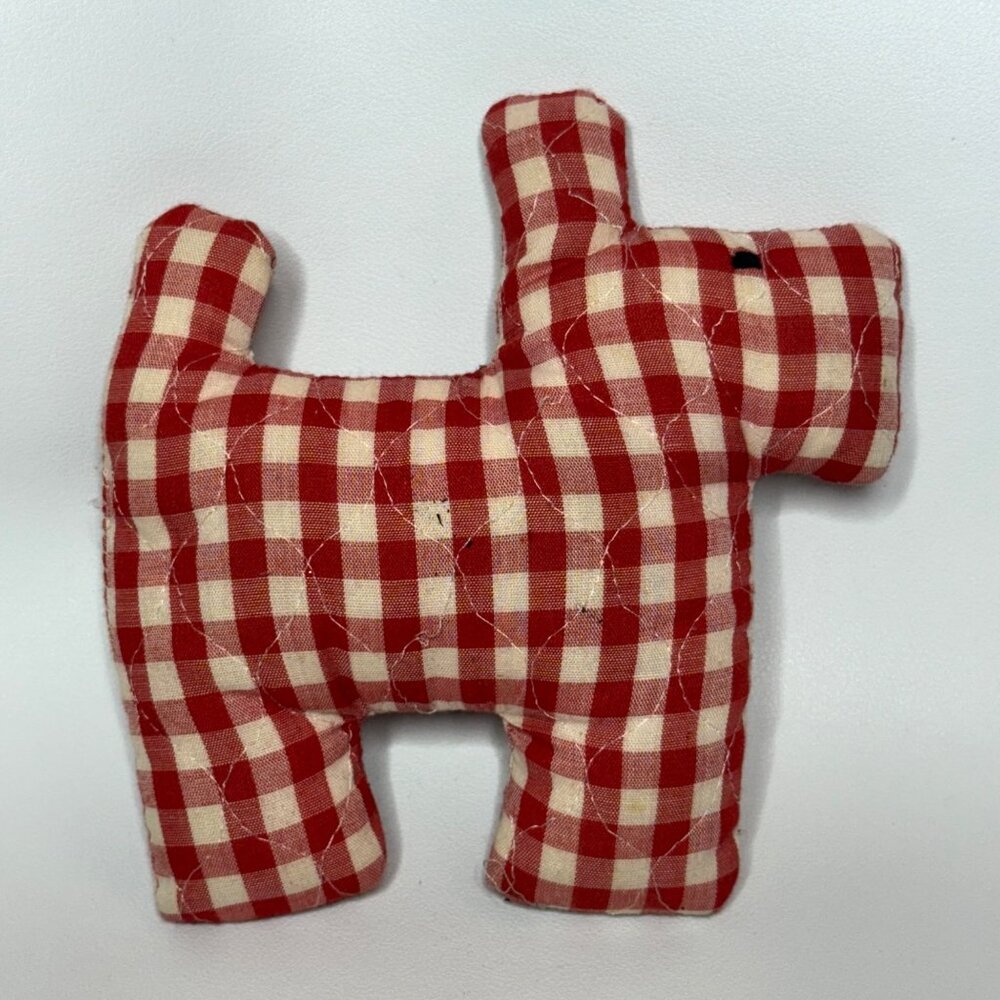 Red Gingham Plush Toy Scottie Dog Plaid Cloth Vintage Handcrafted